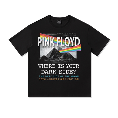 高街摇滚印花嘻哈PinkFloyd宽松落肩学生纯棉潮牌短袖T恤oversize