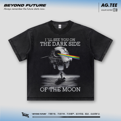 月之暗面PINKFLOYD水洗做旧oversize中性大码短袖T恤美式潮牌上衣