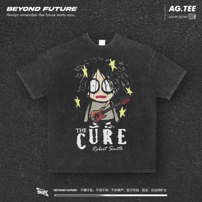 TheCURE乐队摇滚朋克美式复古Vintage水洗短袖T恤oversize做旧