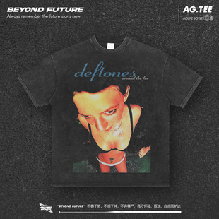 Deftones金属摇滚水洗做旧美式复古oversize宽松纯棉中性短袖T恤