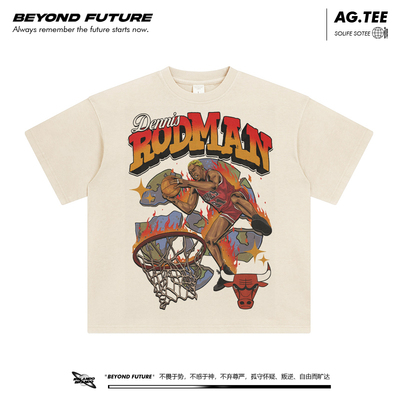 水洗做旧复古美式街头宽松潮牌oversize篮球男女中性短袖T恤上衣