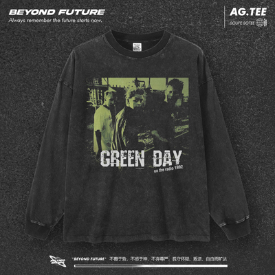 GreenDay绿日摇滚秋冬水洗做旧复古宽松潮牌打底上衣男女中性长袖