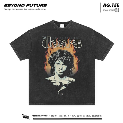 落肩短袖oversize青年水洗做旧