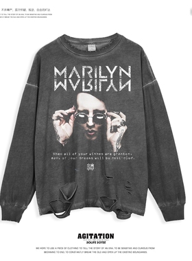 金属摇滚秋冬长袖纯棉宽松男女打底复古INS上衣MarilynManson曼森