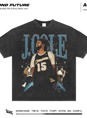 jcole美式水洗复古做旧宽松潮牌男女中性短袖T恤上衣新款夏季棉