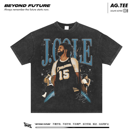 jcole美式水洗复古做旧宽松潮牌男女中性短袖T恤上衣新款夏季棉