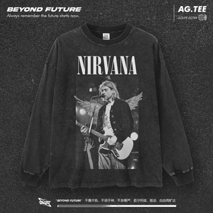 涅槃科特柯本长袖T恤宽松中性大码水洗做旧oversize男女上衣