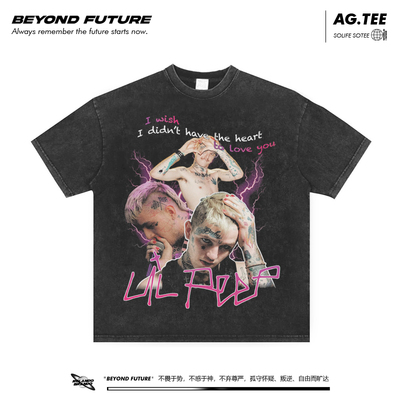 Lil Peep嘻哈说唱美式复古做旧宽松休闲潮牌水洗男女中性短袖T恤