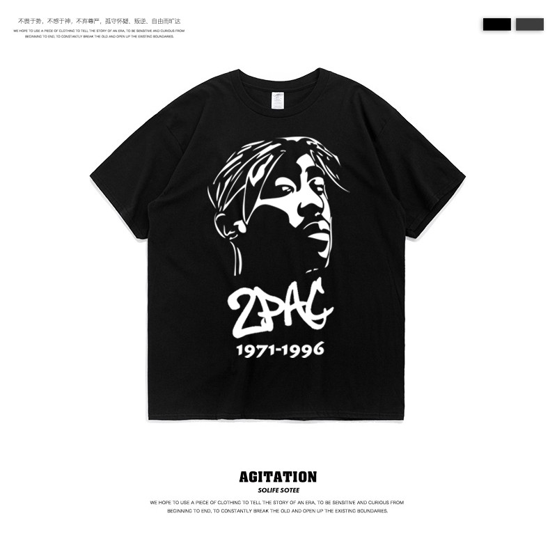 agitation春夏季新款纯棉圆领短袖t恤2pac周边印花t恤男