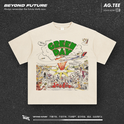 greenday绿日乐队美式复古水洗做旧宽松中性短袖T恤oversize上衣