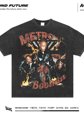 MetroBoomin美式休闲潮牌复古水洗做旧宽松男女中性短袖T恤上衣
