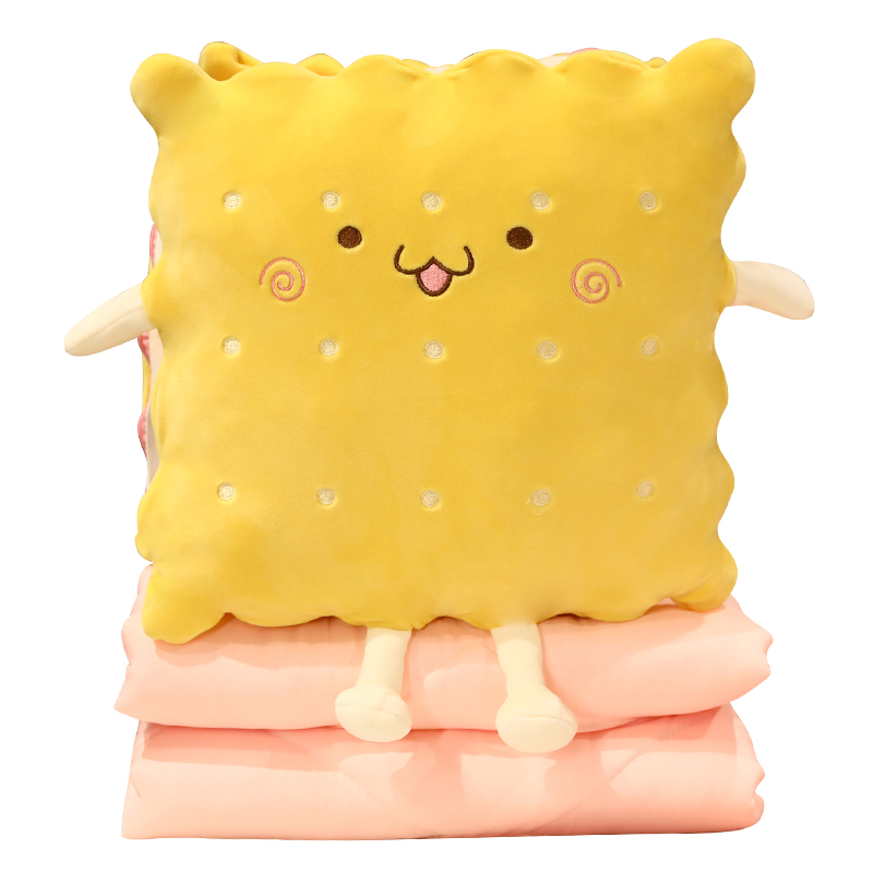 可爱卡通饼干抱枕两用空调被沙发靠垫办公室午睡毯子折叠汽车被子