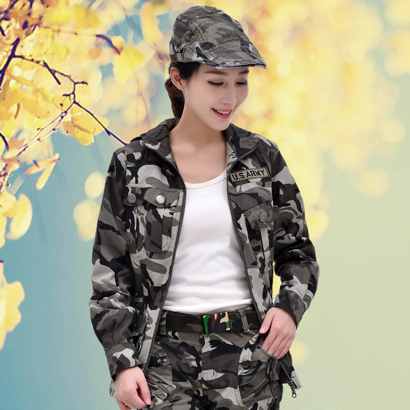 Spring and Autumn New Womens zipper single piece leisure camouflage long sleeve hooded medium long coat cotton slim 290