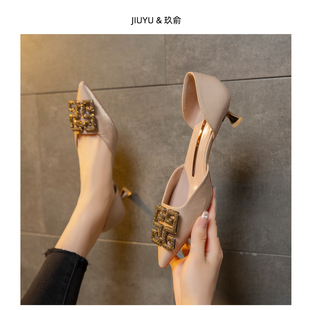 春秋百搭少女尖头气质设计感5cm单鞋 高跟鞋 女细跟中跟2025新款