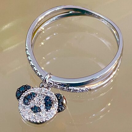 宝创集18K素金可爱萌宠小熊猫钻石吊坠戒指两用款高颜值精致礼物