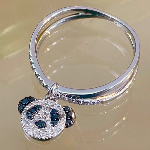 宝创集18K素金可爱萌宠小熊猫钻石吊坠戒指两用款高颜值精致礼物