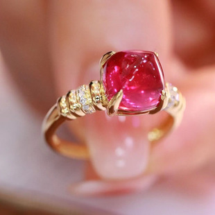 宝创集18K金3.76克拉天然卢比莱碧玺戒指糖塔豪镶大气真金真钻