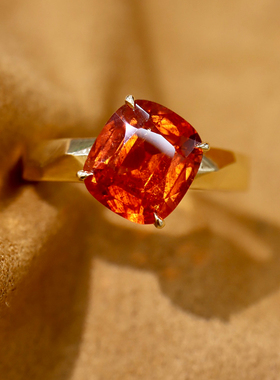 宝创集18K金3.25克拉天然芬达石方糖戒指真金真钻彩宝带CGRL大证