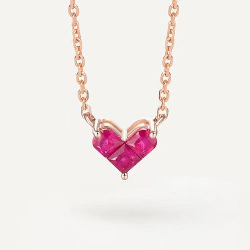 宝创集18K金约0.245克拉天然鸽血红红宝石项链爱心极简优雅送女友