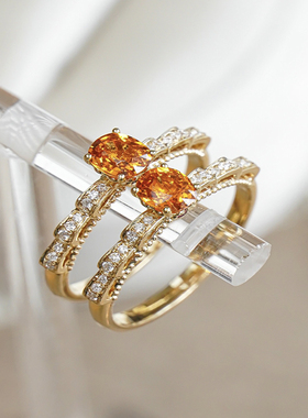 宝创集18K金0.82克拉天然芬达石戒指椭圆真金真钻彩宝戒指甜橙色