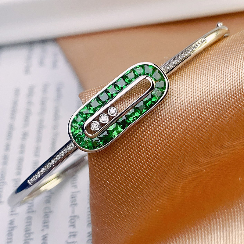 宝创集18k金约2.00克拉天然沙弗莱钻石别针手镯精致轻奢手镯