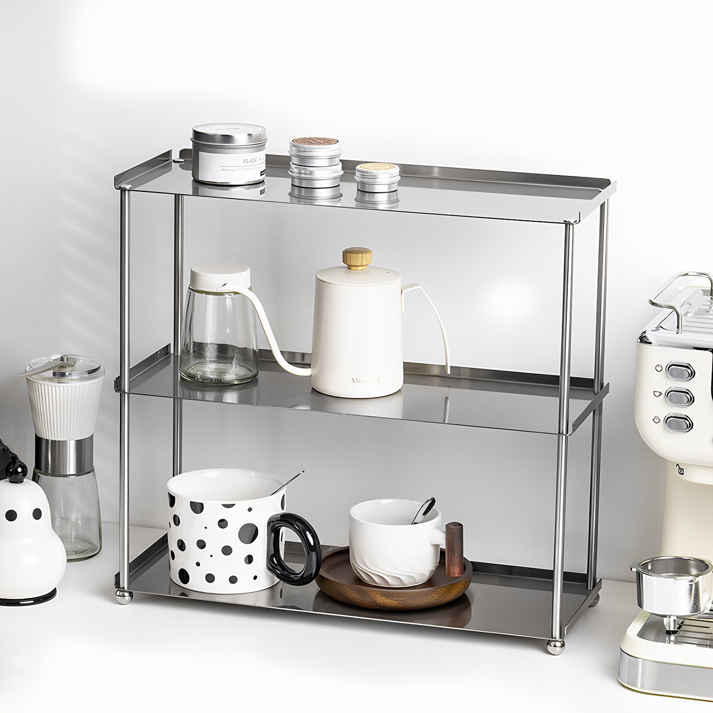 不锈钢日式多层酒吧台茶杯马克咖啡杯子护肤品置物盘展示收纳架盒