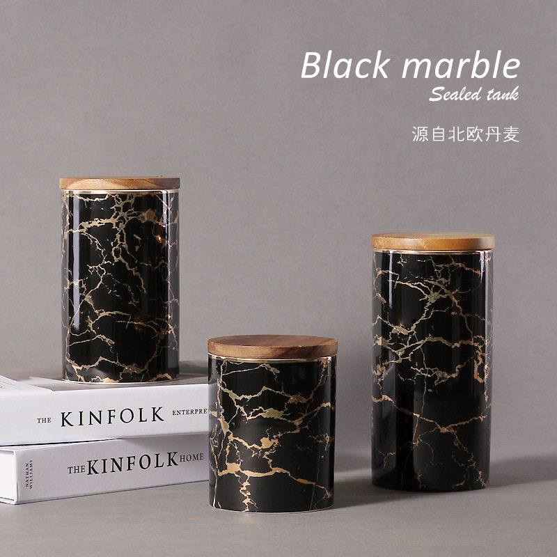 轻奢陶瓷大理石纹密封笔筒