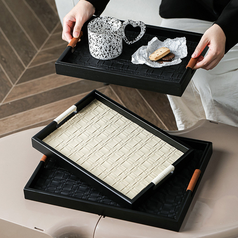 实木入户玄关皮革钥匙首饰收纳盒护肤化妆品置物架茶几薰香水托盘