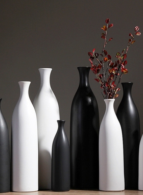 经典黑白色复古单支花瓶干花美式细口简约陶瓷摆件客厅装饰工艺品