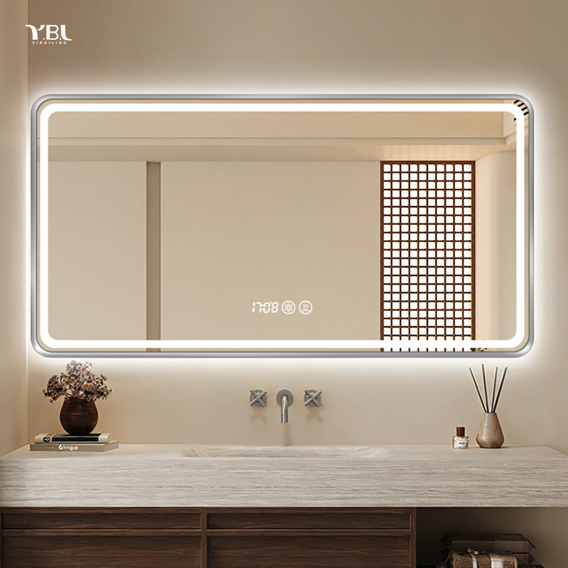 不锈钢边框超白智能浴室镜卫生间镜子带灯挂墙式卫浴中古风梳妆镜