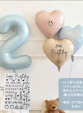 ins布置蓝色数字气球男女孩儿童宝宝生日周岁派对场景拍照装饰