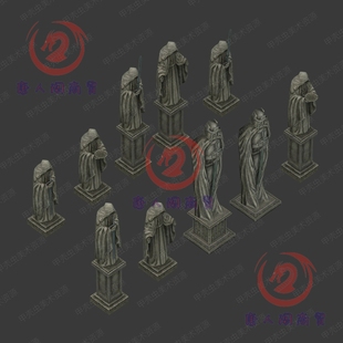 人物剑战士石像雕像塑像雕塑石雕石塑3dmax模型Unity游戏素材u3d