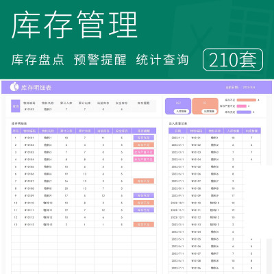 库存管理系统Excel表格仓库出入库盘点明细预警提醒库房登记汇总