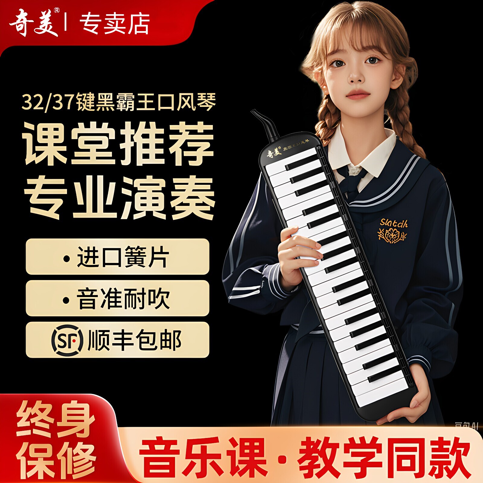 奇美黑霸王口风琴37键中小学生用