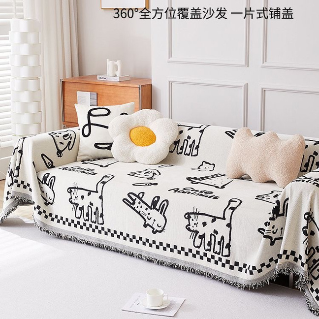 网红双面可用ins风雪尼尔沙发巾盖布毯垫一片式盖巾四季通用坐垫