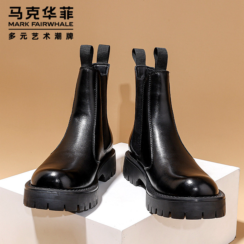 MARK WARFIELD MENS CHELSEA BOOTS LEATHER MARTIN BOOTS MENS HIGH TOP WINTER FLEECE BRITISH PLATFORM HEIGHTENED