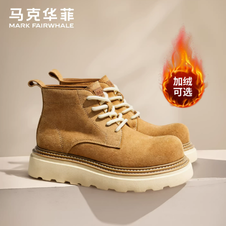 马克华菲真皮厚底马丁靴男情侣冬季增高棉鞋户外加绒百搭中帮靴子
