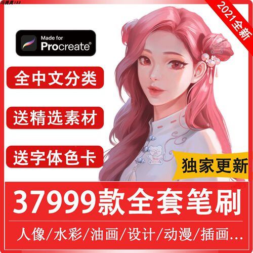 Procreate笔刷iPad绘画教程色卡字体全套人像插画水彩手绘素材