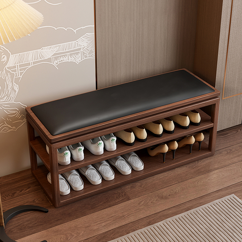 【S级加厚真皮坐垫】实木换鞋凳