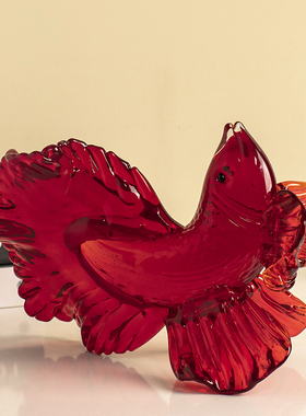 柏梵轻奢创意琉璃红锦鲤摆件客厅酒柜玄关年年有鱼喜庆装饰品摆设