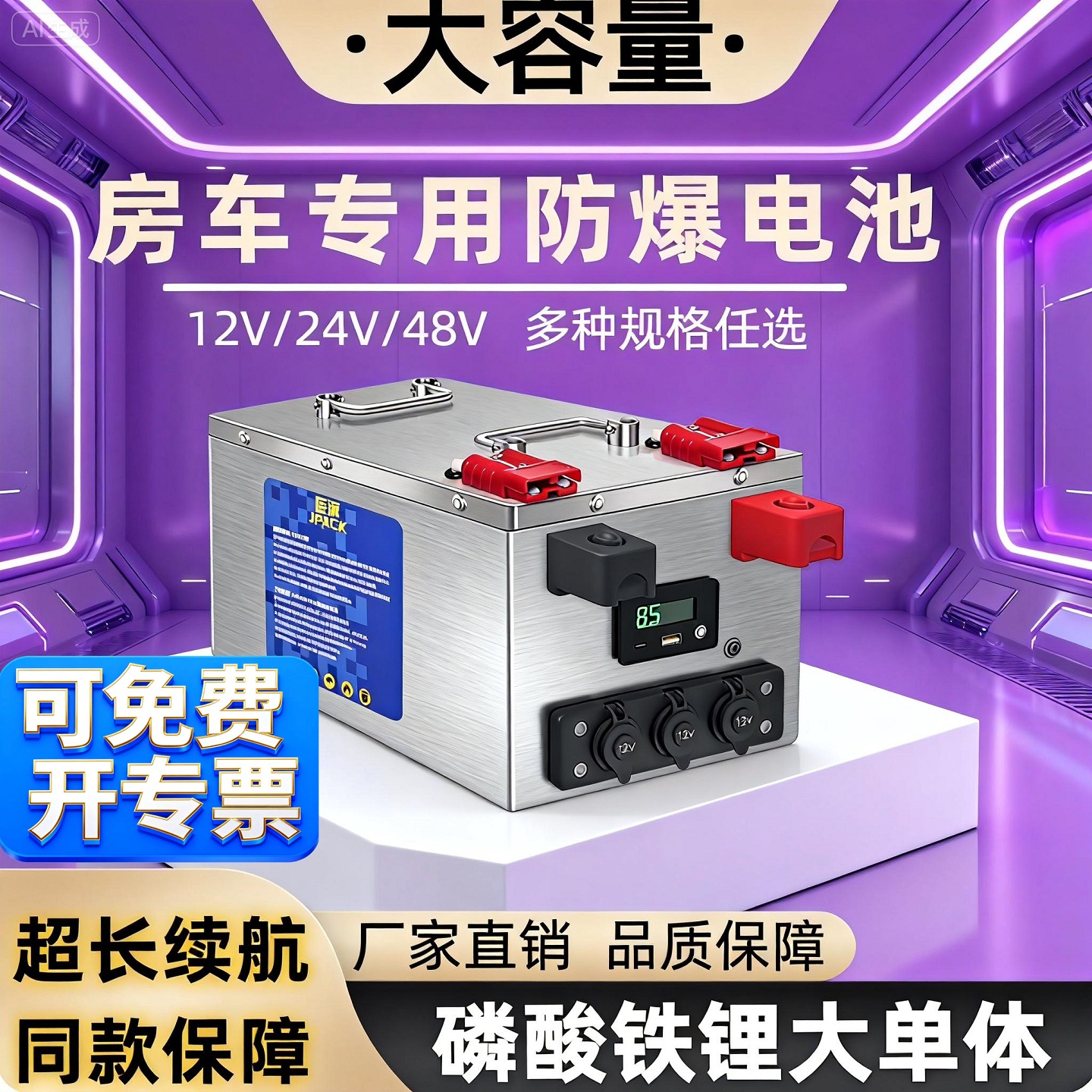 优选磷酸铁锂12V24V48V大容量房车电源露营储能电池组电瓶