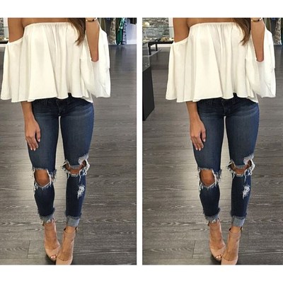 21017 speed sell tong A word shoulder relaxed white dew