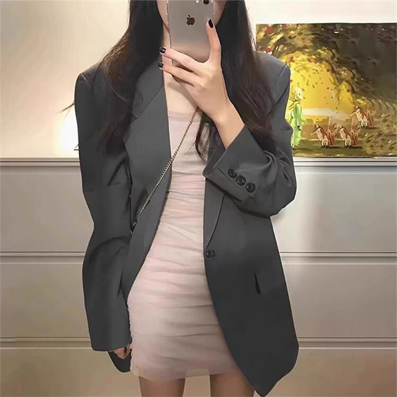 2024spring autumn women long gray blazers jackets coats suit