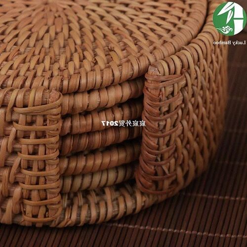 Rattan tea cup MATS coaster drink table mat set round handma