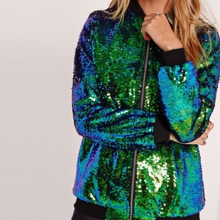 Women casual sequin jacket休闲秋季亮片欧美加大码宽松亮片外套