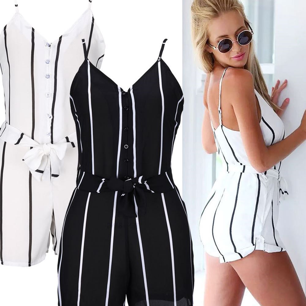 New European and American summer striped suspender jumpsuit
