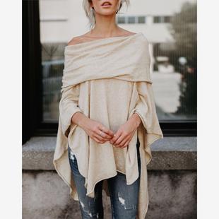 子中长款 2018秋季 欧洲站性感露肩不规则下摆上衣长袖 女装 T恤 新品