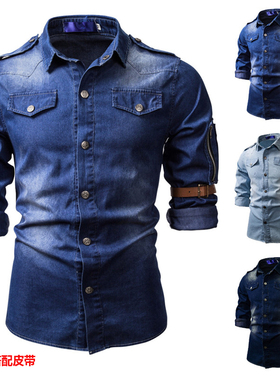 衫Men Jeans Shirt Cotton Slim Fit Brand Casual Denim Shirts