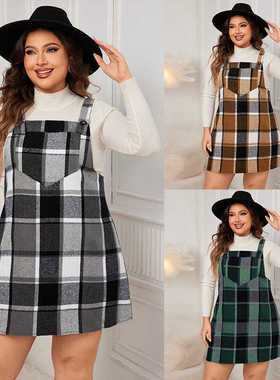 Plus Size Womens Autumn Winter Plaid Dress 2024 New Fashion