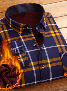 Winter Thick Velvet Dress Shirt Men Casual Warm Fleece Plaid